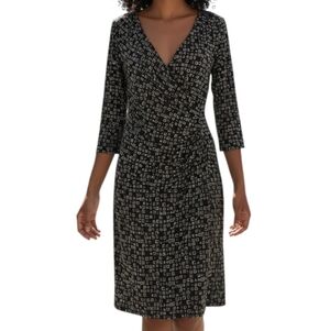 Adrianna Papell Black and White Patterned Long Sleeve Dress